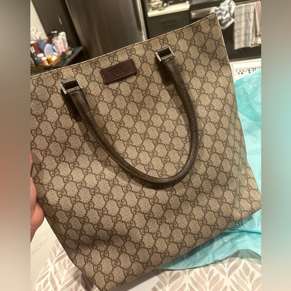Auth GUCCI GG Shoulder Tote Bag PVC Leather Brown  1005a - Picture 7 of 15